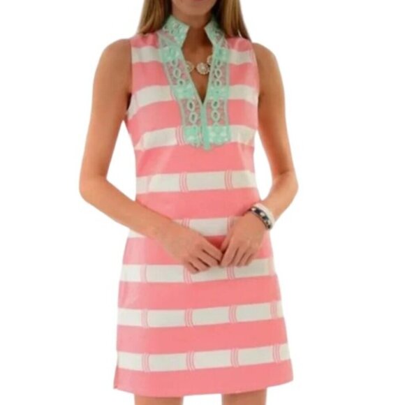 Sail to Sable Dresses & Skirts - SAIL TO SABLE STS Sleeveless Embroidered V-Neck Dress Pink/White Stripe Small